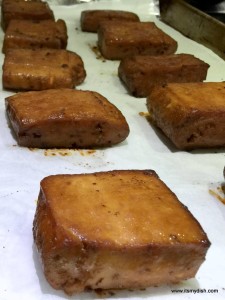 five spiced tofu - baking back side closeup
