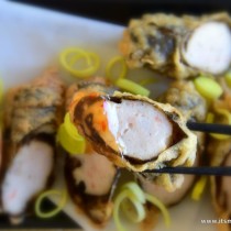 seaweed shrimp roll - closeup-chopsticks